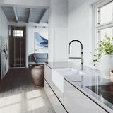 Matte Stone White Composite 33 in. Double Bowl Reversible Flat Farmhouse Apron-Front Kitchen Sink with 2 Strainers - Super Arbor