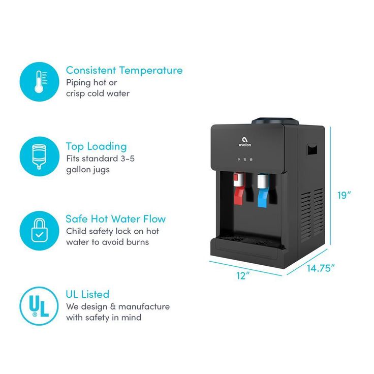 Premium Hot/Cold Top Loading Countertop Water Cooler Dispenser with Child Safety Lock, Black