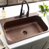 Angelico All-In-One Copper Drop-In 33 in. 3-Hole Single Bowl Kitchen Sink with Pfister Bronze Faucet and Drain
