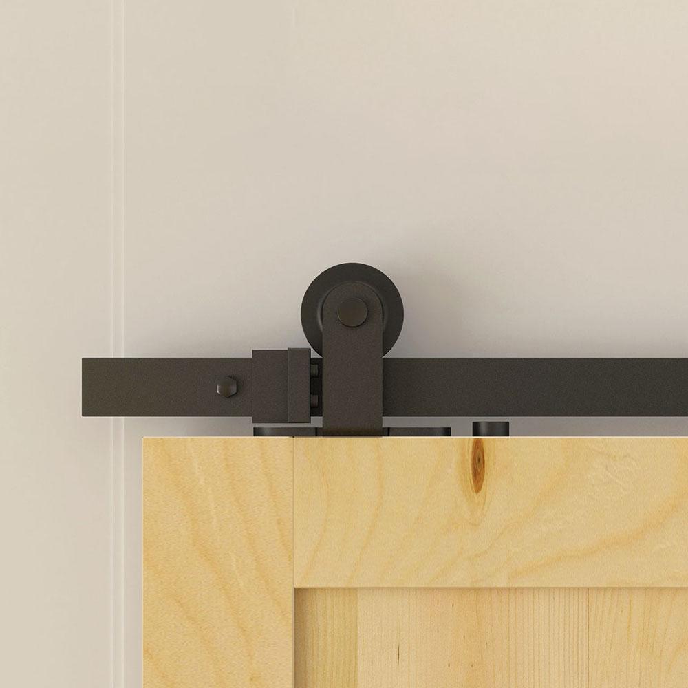 7.5 ft./90 in. Top Mount Sliding Barn Door Hardware Track Kit for Single Door with Non-Routed Floor Guide Frosted Black - Super Arbor