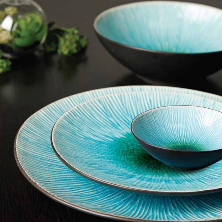 ShangriLa Court 16-Piece Asian Inspired Blue Earthenware Dinnerware Set (Service for 4)