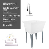 Complete 22.875 in. x 23.5 in. White 19 Gal. Utility Sink Set with Metal Hybrid Chrome High Arc Pull-Down Faucet - Super Arbor