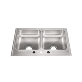 2-Bowl, Drop-In, ADA with Faucet Ledge, 18-Gauge, SS Sink, 2-Compartment, O.D. 22 in. x 33 in. 3-Hole, Drain Center Rear