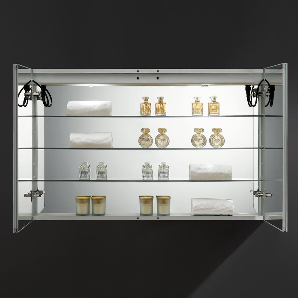 Spazio 48 in. W x 30 in. H Recessed or Surface Mount Medicine Cabinet with LED Lighting and Mirror Defogger - Super Arbor
