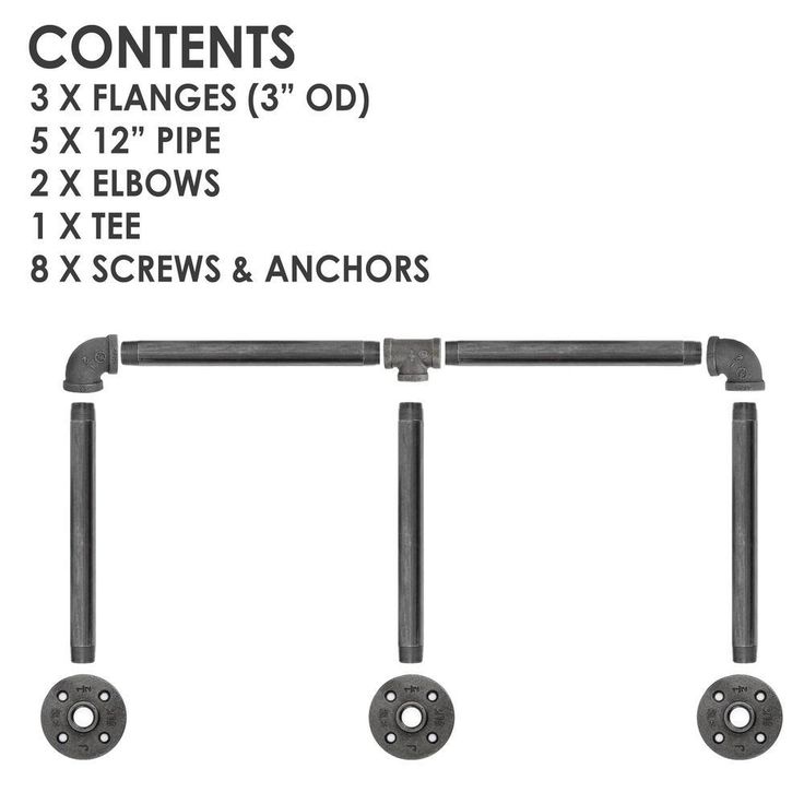 1/2 in. x 2 ft. L Black Pipe Tri-Flange Wall Mounted Clothing Rack Kit