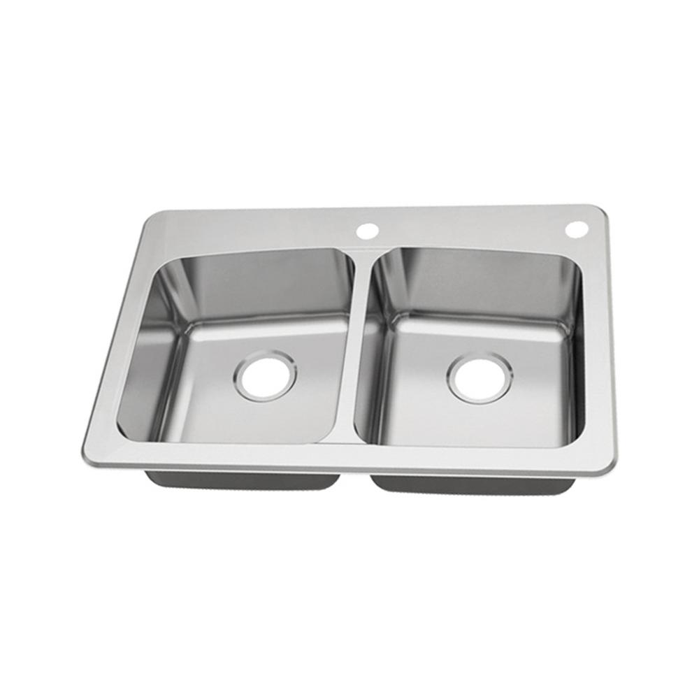 All-in-One Dual Mount 18-Gauge Stainless Steel 33 in. 2-Hole 50/50 Double Bowl Kitchen Sink with Pull-Out Kitchen Faucet - Super Arbor