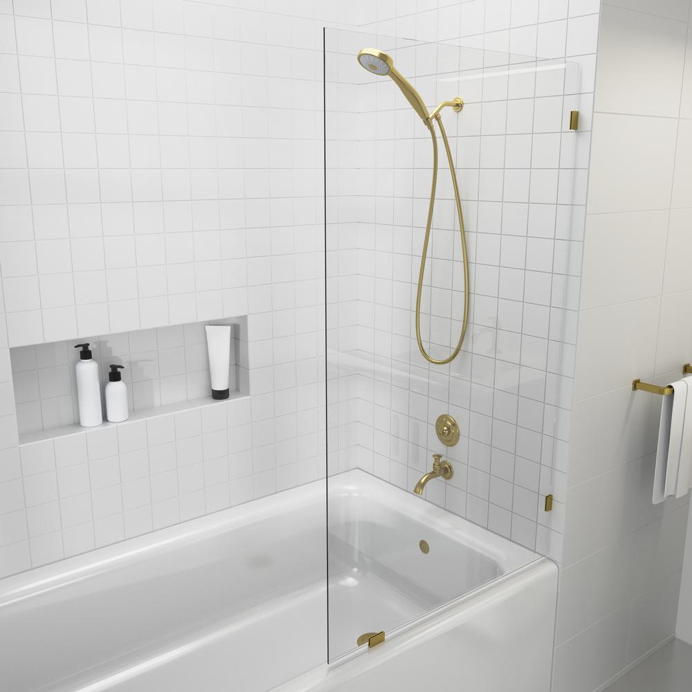 34 in. x 58 in. Frameless Fixed Panel Bathtub Door in Matte Black without Handle - Super Arbor