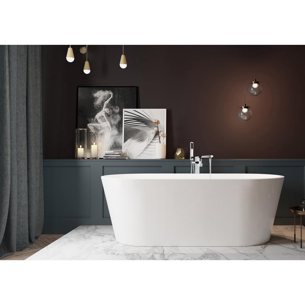 67 in. Glossy White Acrylic Bathtub - Modern Flat Bottom Stand Alone Tub - Luxurious SPA Tub - Super Arbor