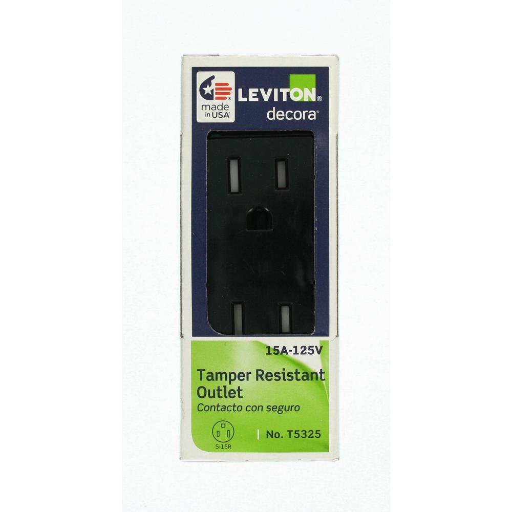 Decora 15 Amp Tamper Resistant Duplex Outlet, Black - Super Arbor