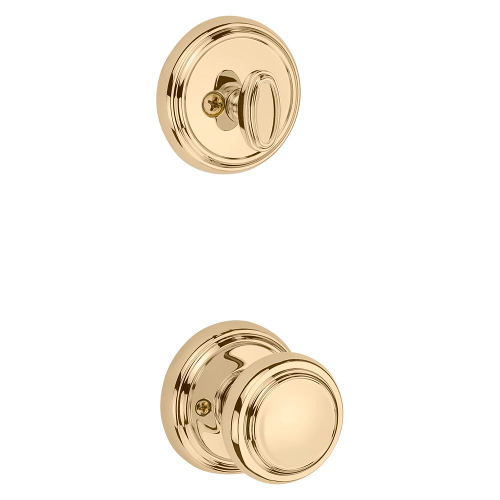 Prestige Wesley Single Cylinder Lifetime Polished Brass Door Handleset with Alcott Door Knob Featuring SmartKey Security - Super Arbor