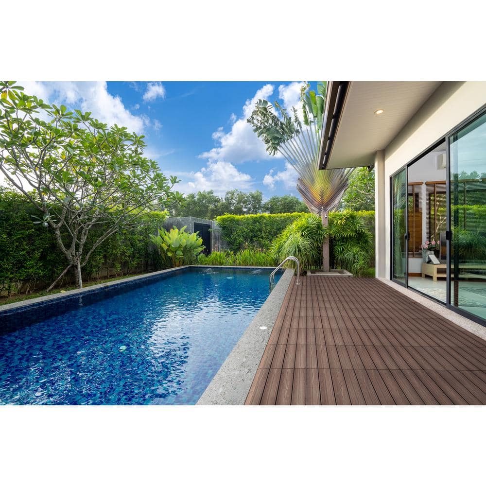 Design House Straight Edge Trim 3 in. x 12 in. Wood-Plastic Composite Deck Tile in Russet Canyon( 4-Pack)