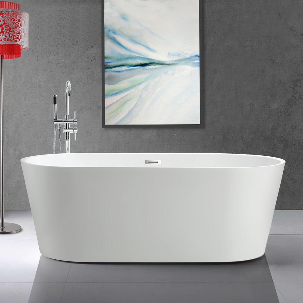 Bordeaux 59 in. Acrylic Flatbottom Freestanding Bathtub in White - Super Arbor