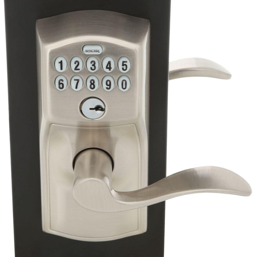 Camelot Satin Nickel Electronic Door Lock with Accent Door Lever Featuring Flex Lock - Super Arbor
