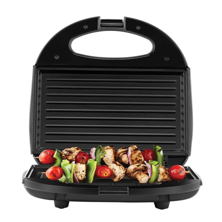 120 W 2-Slice Black Countertop Contact Grill and Sandwich Maker with Non-Stick Surface