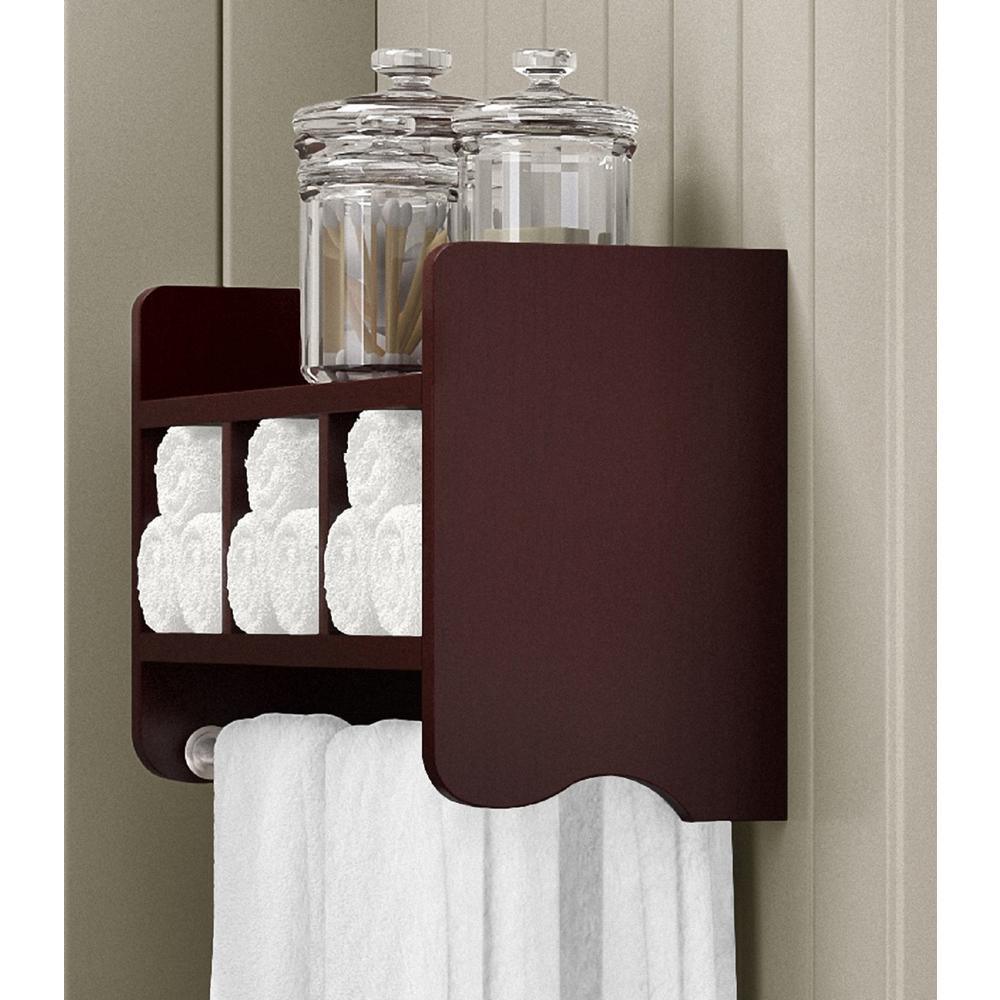 25 in. W Bath Storage Shelf with Towel Rod in Espresso - Super Arbor