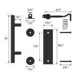 12 in. Steel Black Powered Ladder Sliding Barn Door Handle with Hook Lock Latch - Super Arbor