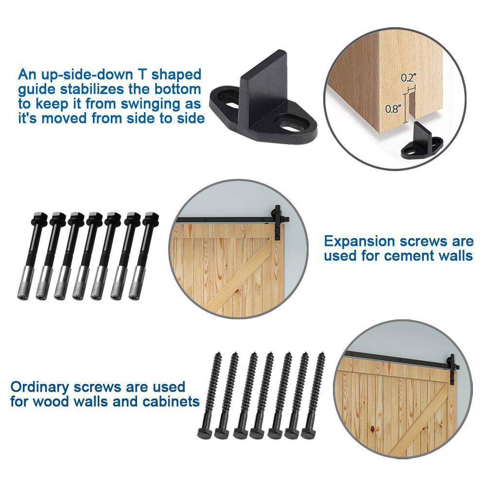 12 ft./144 in Black Straight Strap Sliding Barn Door Track and Hardware Kit for Single Door with Floor Guide - Super Arbor