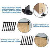 12 ft./144 in Black Straight Strap Sliding Barn Door Track and Hardware Kit for Single Door with Floor Guide - Super Arbor