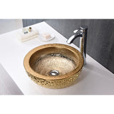 ANZZI Regalia Series Vessel Sink in Smoothed Gold, 16.5 in. Round Tempered Deco-Glass
