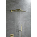 1-Spray Patterns with 2.66 GPM 10 in. Wall Mount Dual Shower Heads with Rough-In Valve Body and Trim in Brushed Gold - Super Arbor