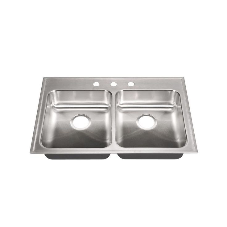 2-Bowl, Drop-In, ADA with Faucet Ledge, 18-Gauge, SS Sink, 2-Compartment, O.D. 22 in. x 33 in. 3-Hole, Drain Center Rear