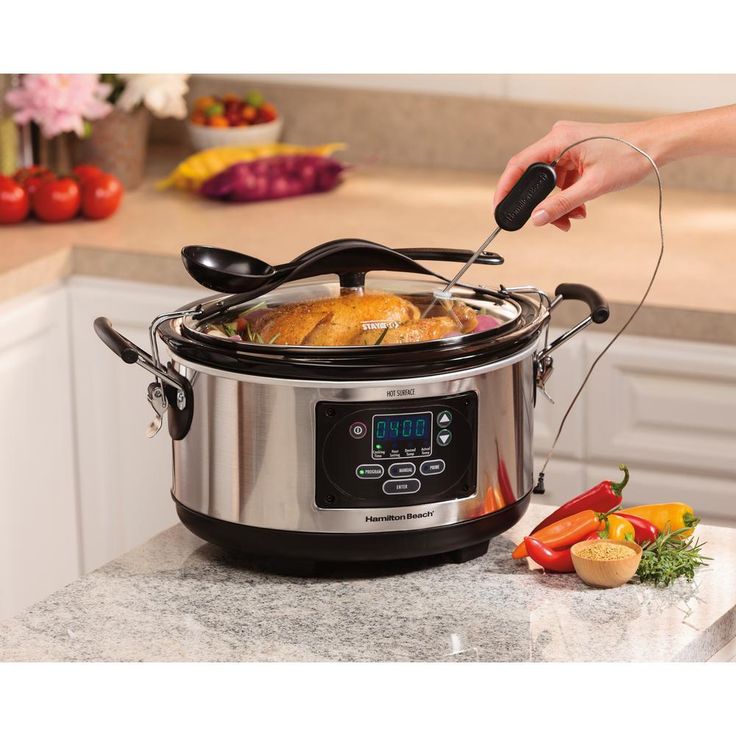 Set and Forget 6 Qt. Stainless Steel Programmable Slow Cooker with Temperature Probe