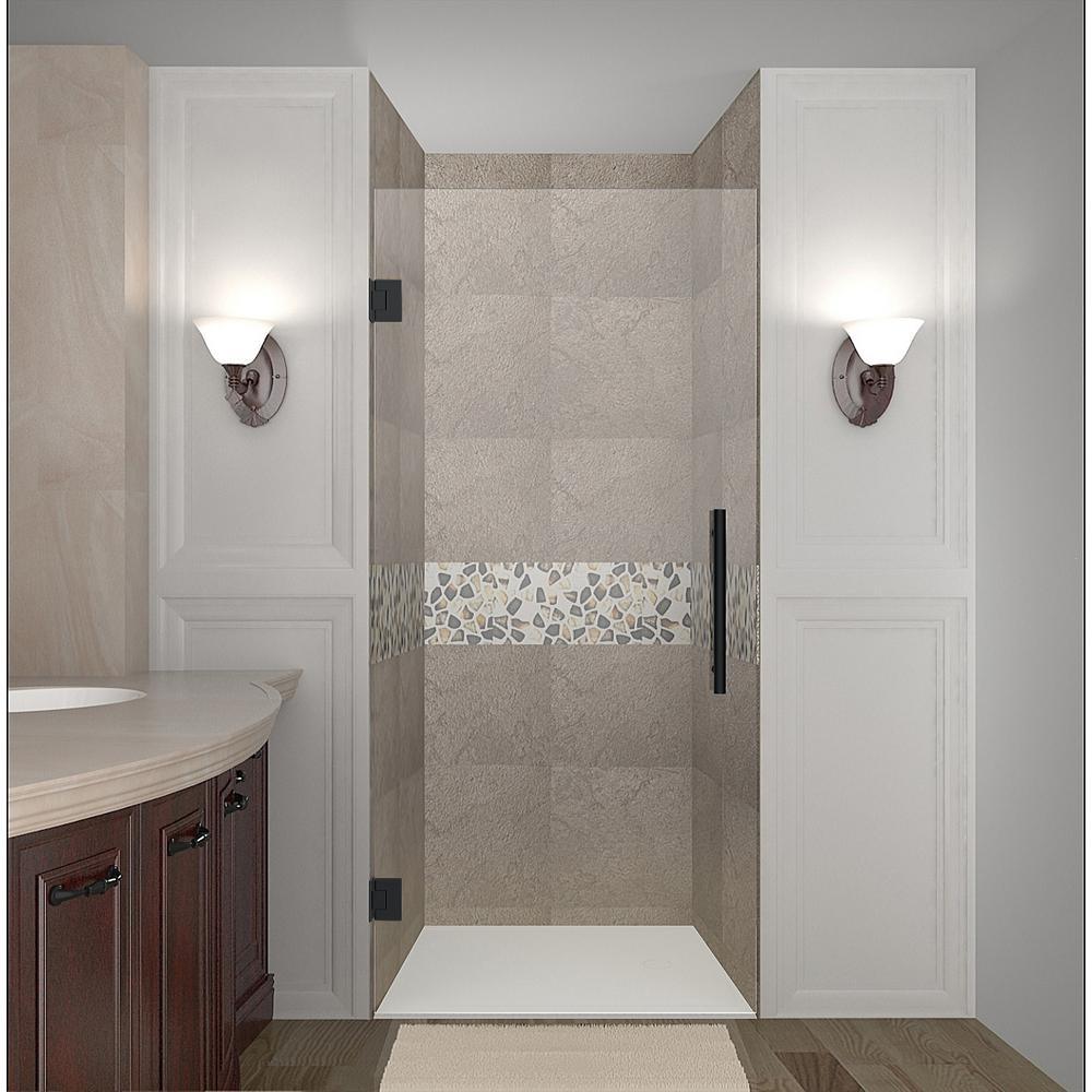 Cascadia 34 in. x 72 in. Completely Frameless Hinged Shower Door in Stainless Steel with Clear Glass - Super Arbor