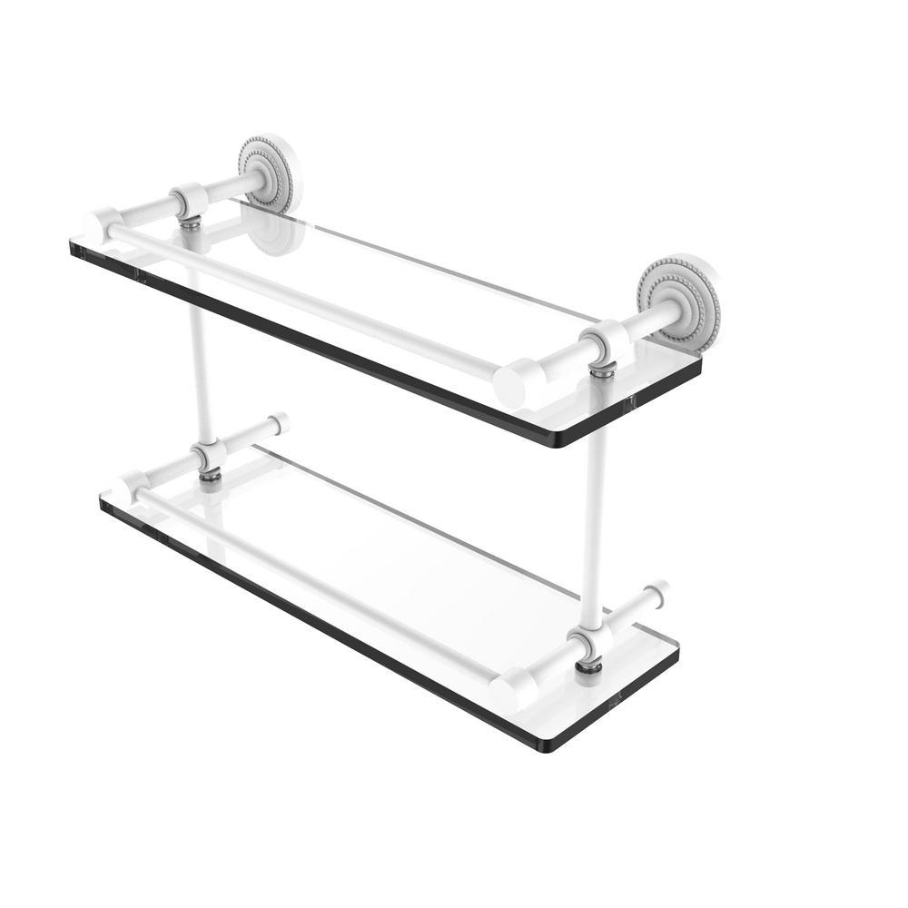 Dottingham 16 in. L x 8 in. H x 5 in. W 2-Tier Clear Glass Bathroom Shelf with Gallery Rail in Polished Nickel - Super Arbor
