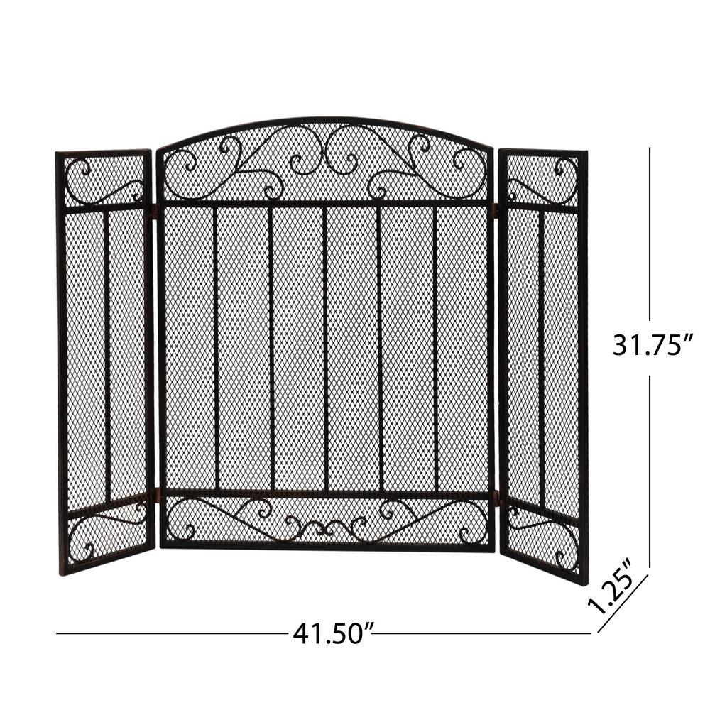 Cheswold Contemporary Black and Copper Three Panel Iron Fire Screen - Super Arbor