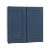 Home Decorators Collection Washington Vessel Blue Plywood Shaker Assembled Wall Kitchen Cabinet 2 Shelves Soft Close 33 in W x 12 in D x 30 in H