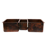 All-in-One Undermount Hammered Copper 42 in. 0-Hole Triple Bowl Kitchen Sink in Oil Rubbed Bronze - Super Arbor