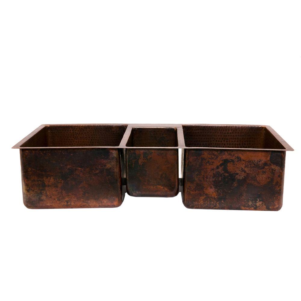 All-in-One Dual Mount Copper 42 in. 0-Hole Triple Basin Kitchen Sink in Oil Rubbed Bronze - Super Arbor