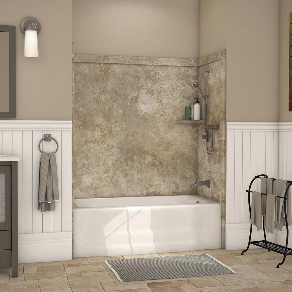 Elite 32 in. x 60 in. x 60 in. 9-Piece Easy Up Adhesive Tub Surround in Calypso - Super Arbor