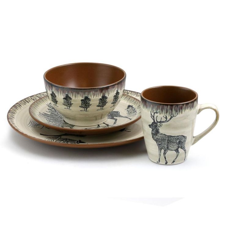 Majestic Elk 16-Piece Seasonal Taupe Stoneware Dinnerware Set (Service for 4)
