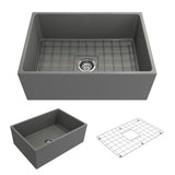 Contempo Farmhouse Apron Front Fireclay 27 in. Single Bowl Kitchen Sink with Bottom Grid and Strainer in White - Super Arbor