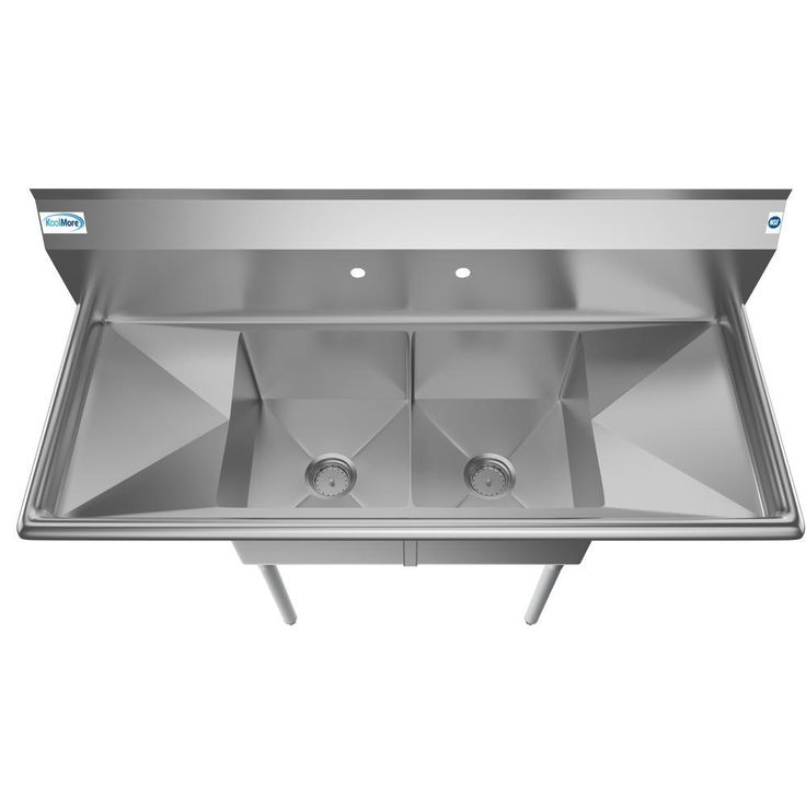 Freestanding Stainless Steel 52 in. 2-Hole Double Bowl Commercial Kitchen Sink