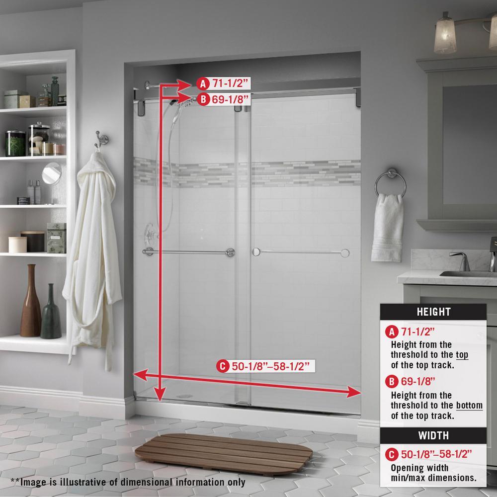 Lyndall 60 x 71-1/2 in. Frameless Mod Soft-Close Sliding Shower Door in Nickel with 1/4 in. (6mm) Transition Glass - Super Arbor