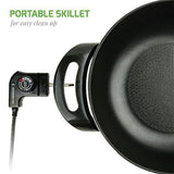 13 In. Black Non-Stick Electric Skillet with Aluminum Body Adjustable Temperature Controller Tempered Glass Cover