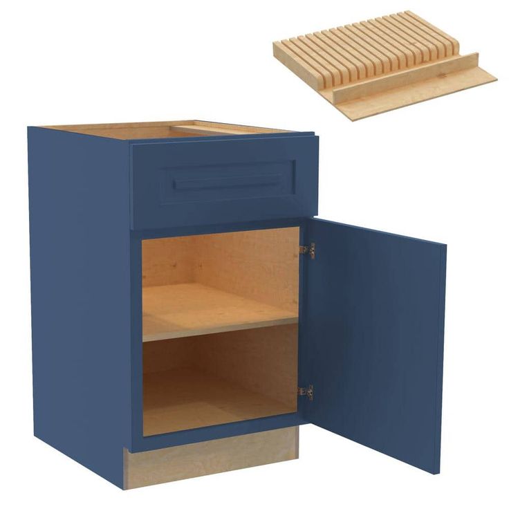 Home Decorators Collection Grayson 21 in. W x 24 in. D x 34.5 in. H Assembled Plywood Base Kitchen Cabinet in Mythic Blue with Knife Block RH