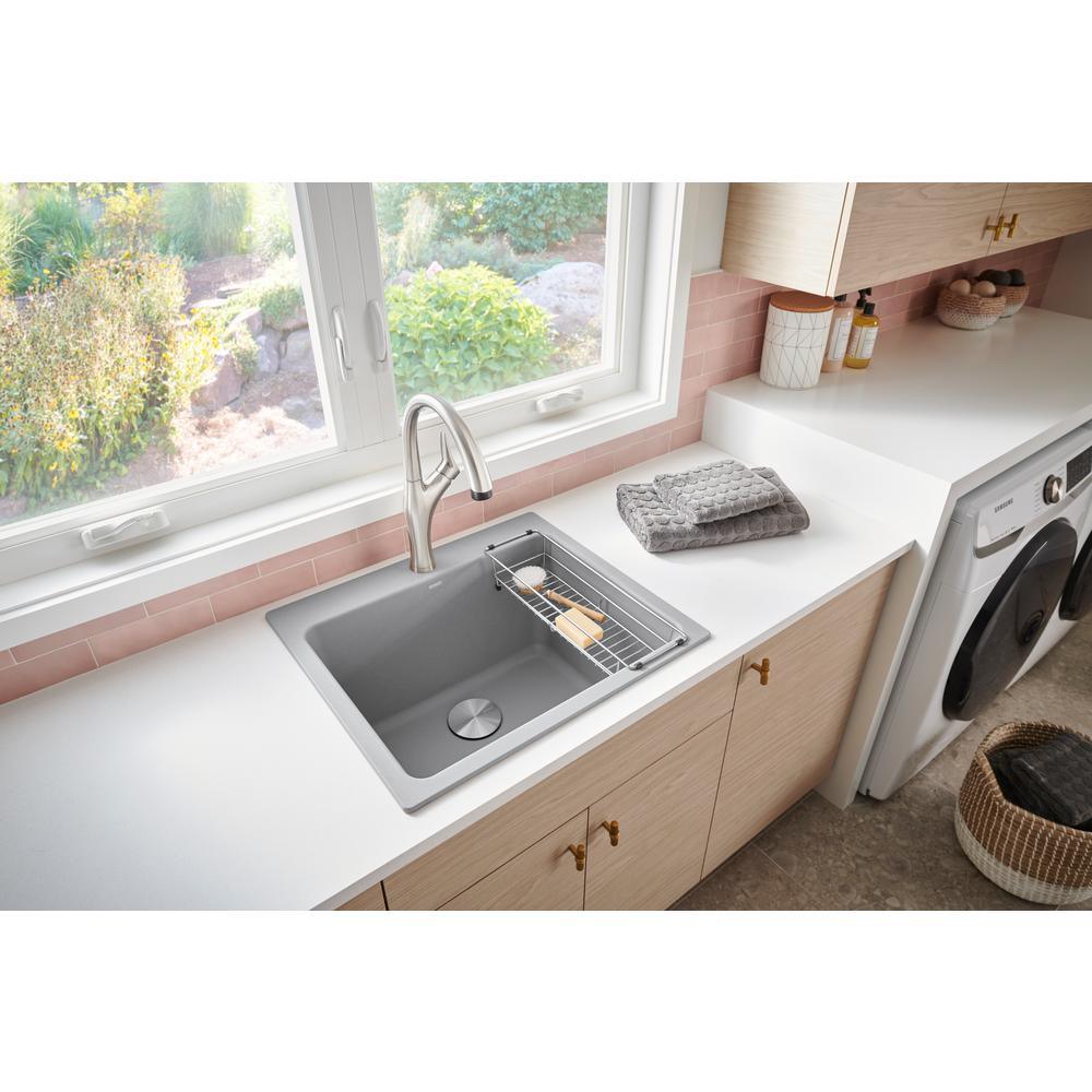 LIVEN SILGRANIT Granite Composite 25 in. x 22 in. Dual Mount Laundry Sink in Concrete Gray - Super Arbor