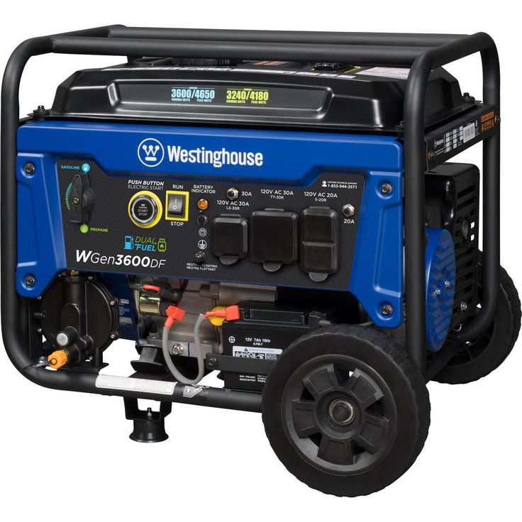 Westinghouse WGen3600DF 4,650/3,600 Watt Dual Fuel Gas or Propane Powered RV-Ready Portable Generator with Remote Start and Wheel Kit