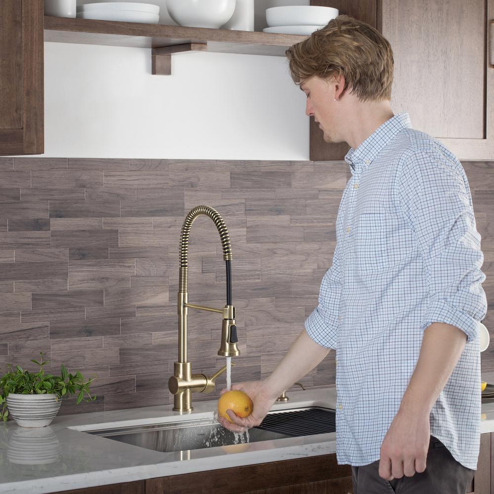 Britt Single-Handle Pull Down Sprayer Kitchen Faucet in Brushed Gold - Super Arbor