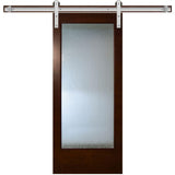 30 in. x 84 in. Modern Full Lite Rain Glass Stained Pine Interior Sliding Barn Door with Hardware Kit - Super Arbor