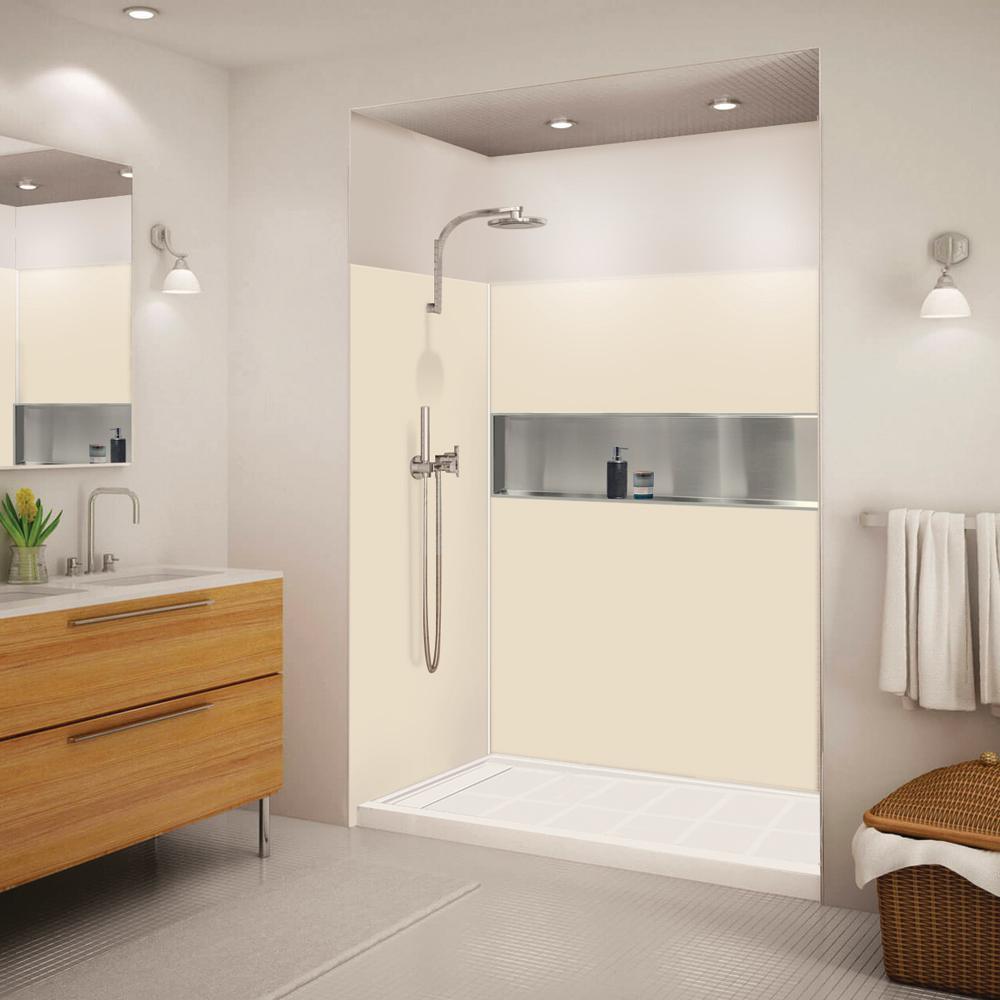 Expressions 32 in. x 60 in. x 72 in. 3-Piece Easy Up Adhesive Alcove Shower Wall Surround in White - Super Arbor