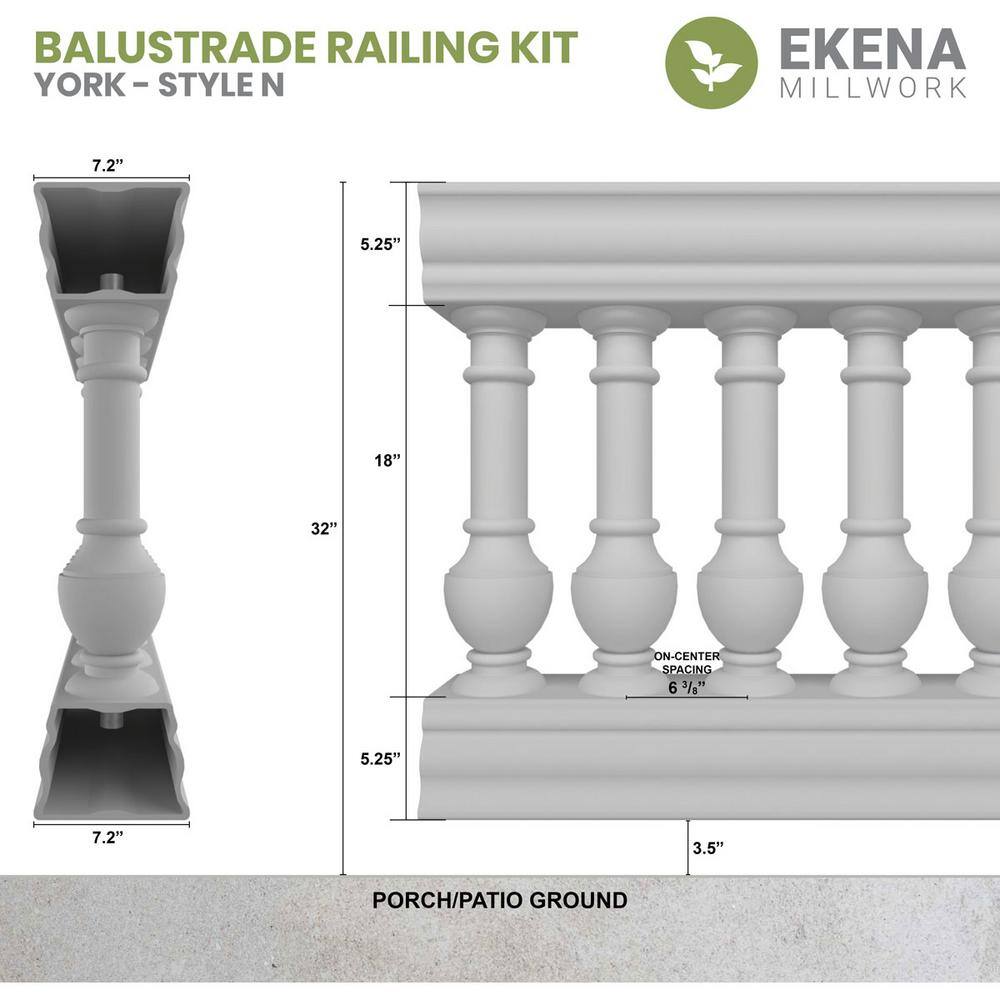 Ekena Millwork Fiberthane York Balustrade 84 in. L x 32 in. H Fiberglass Railing Kit