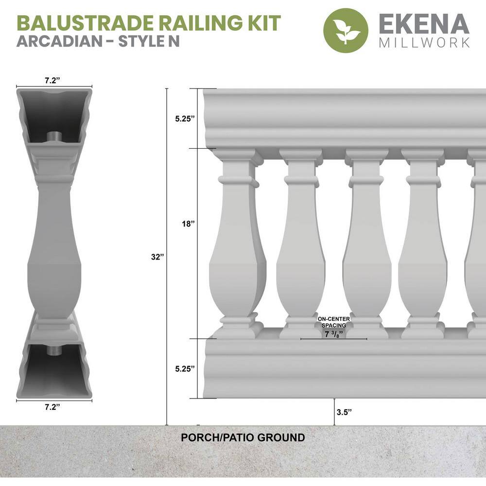 Ekena Millwork Fiberthane Arcadian Balustrade 192 in. L x 32 in. H Fiberglass Railing Kit