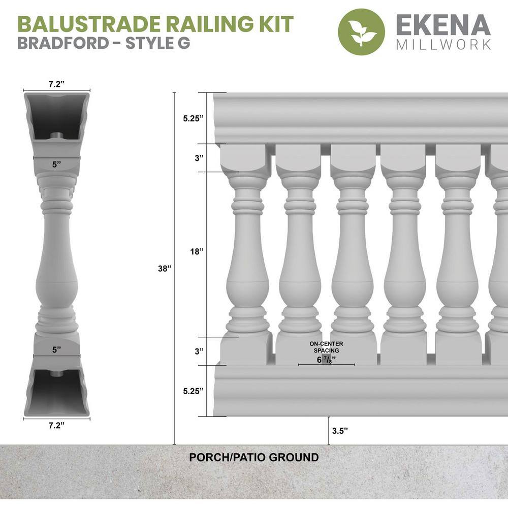 Ekena Millwork Fiberthane Bradford Balustrade 36 in. L x 38 in. H Fiberglass Railing Kit