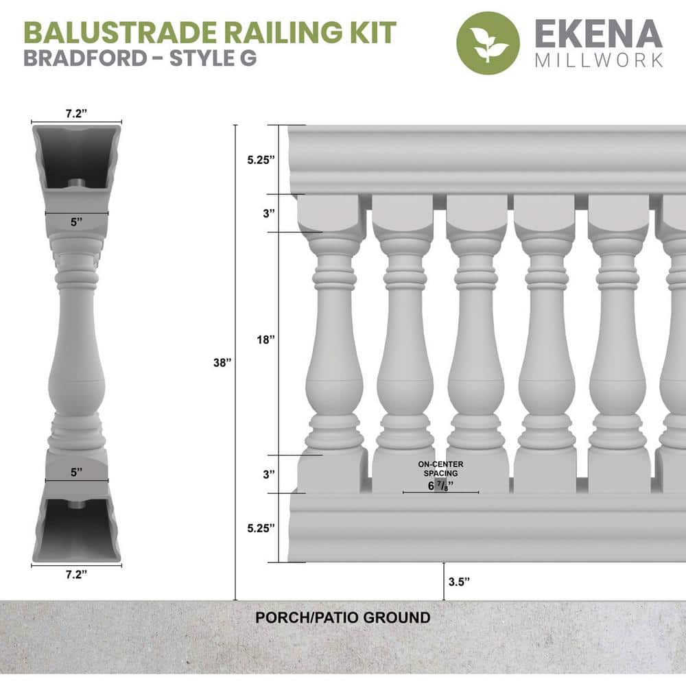 Ekena Millwork Fiberthane Bradford Balustrade 96 in. L x 38 in. H Fiberglass Railing Kit