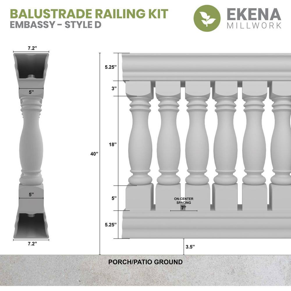 Ekena Millwork Fiberthane Embassy Balustrade 48 in. L x 40 in. H Fiberglass Railing Kit