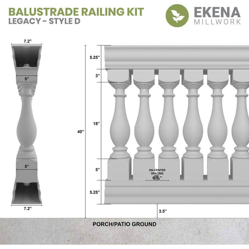 Ekena Millwork Fiberthane Legacy Balustrade 192 in. L x 40 in. H Fiberglass Railing Kit
